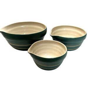 Vintage New Debco Teal Green & Cream Ceramic Mixing Bowl‎ Set Of 3 Collectable